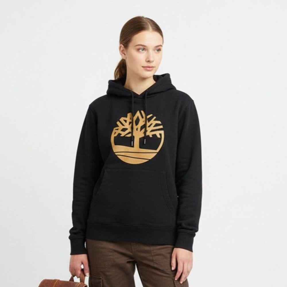 Timberland Black Logo Print Hoody Long Sleeve Sweatshirt M